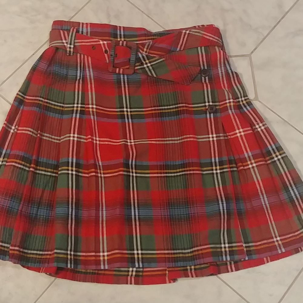 Plaid pleated skirt with belt